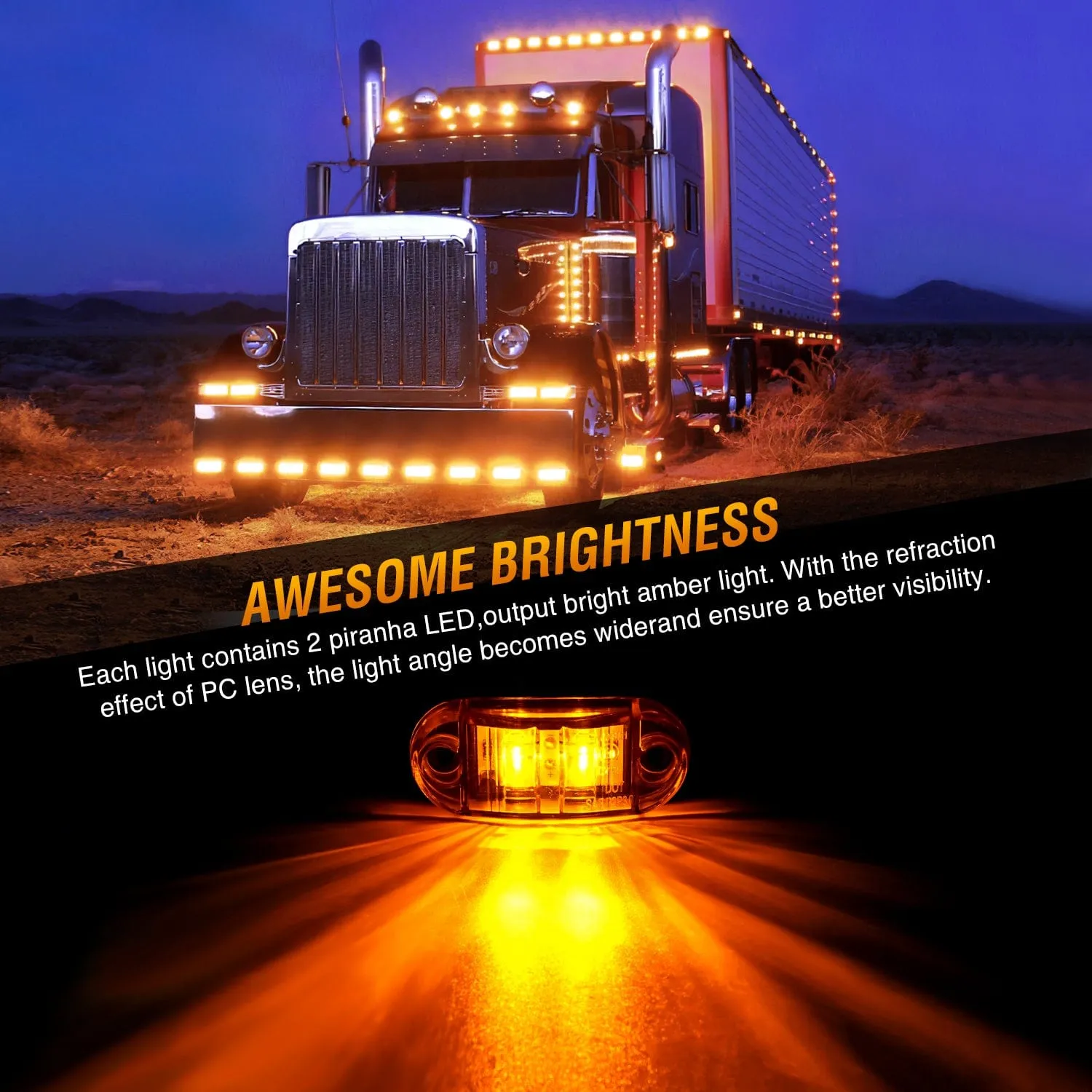2.5Inch Oval Red Amber 2 Diode LED Side Marker Light 20PCS