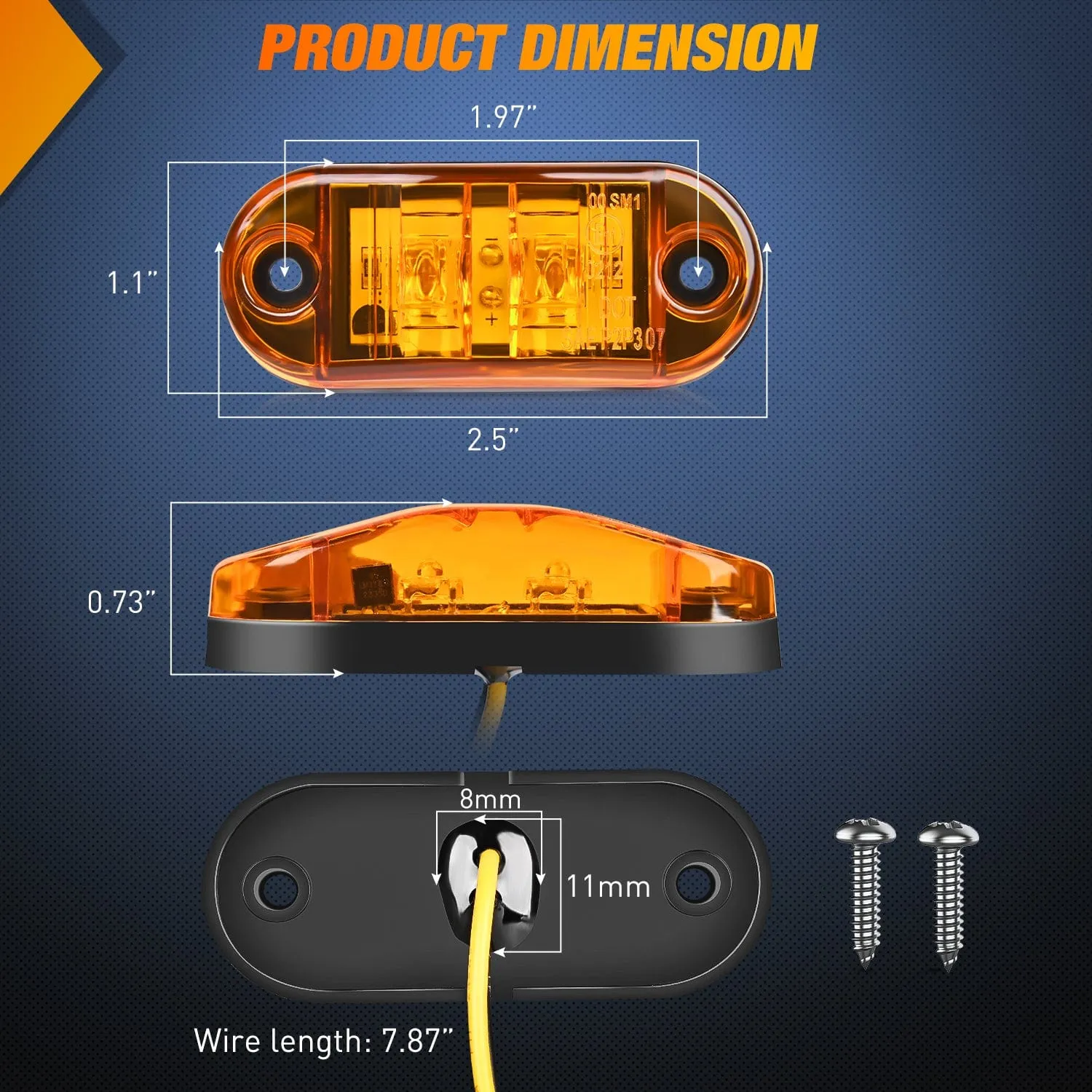 2.5Inch Oval Red Amber 2 Diode LED Side Marker Light 20PCS