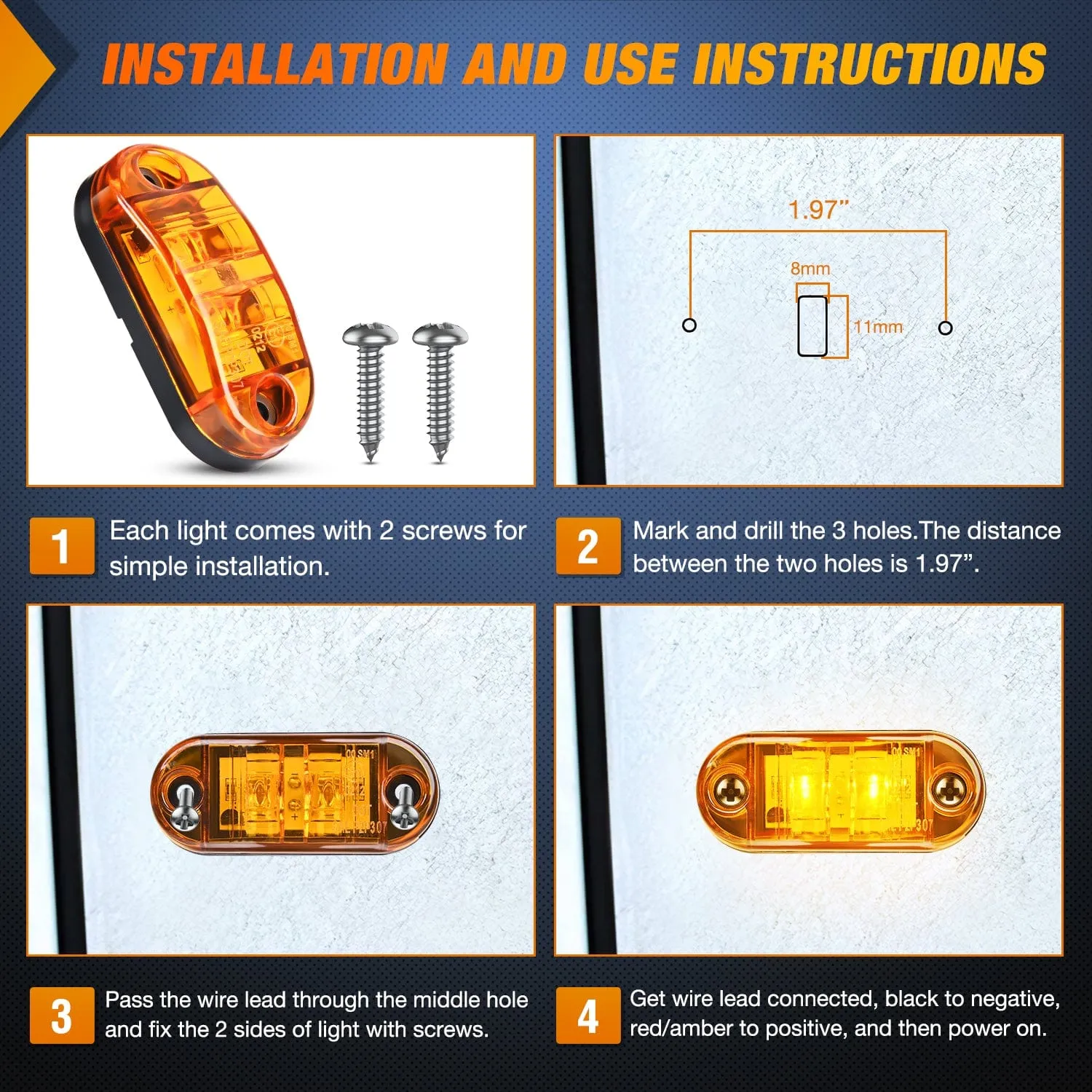 2.5Inch Oval Red Amber 2 Diode LED Side Marker Light 20PCS