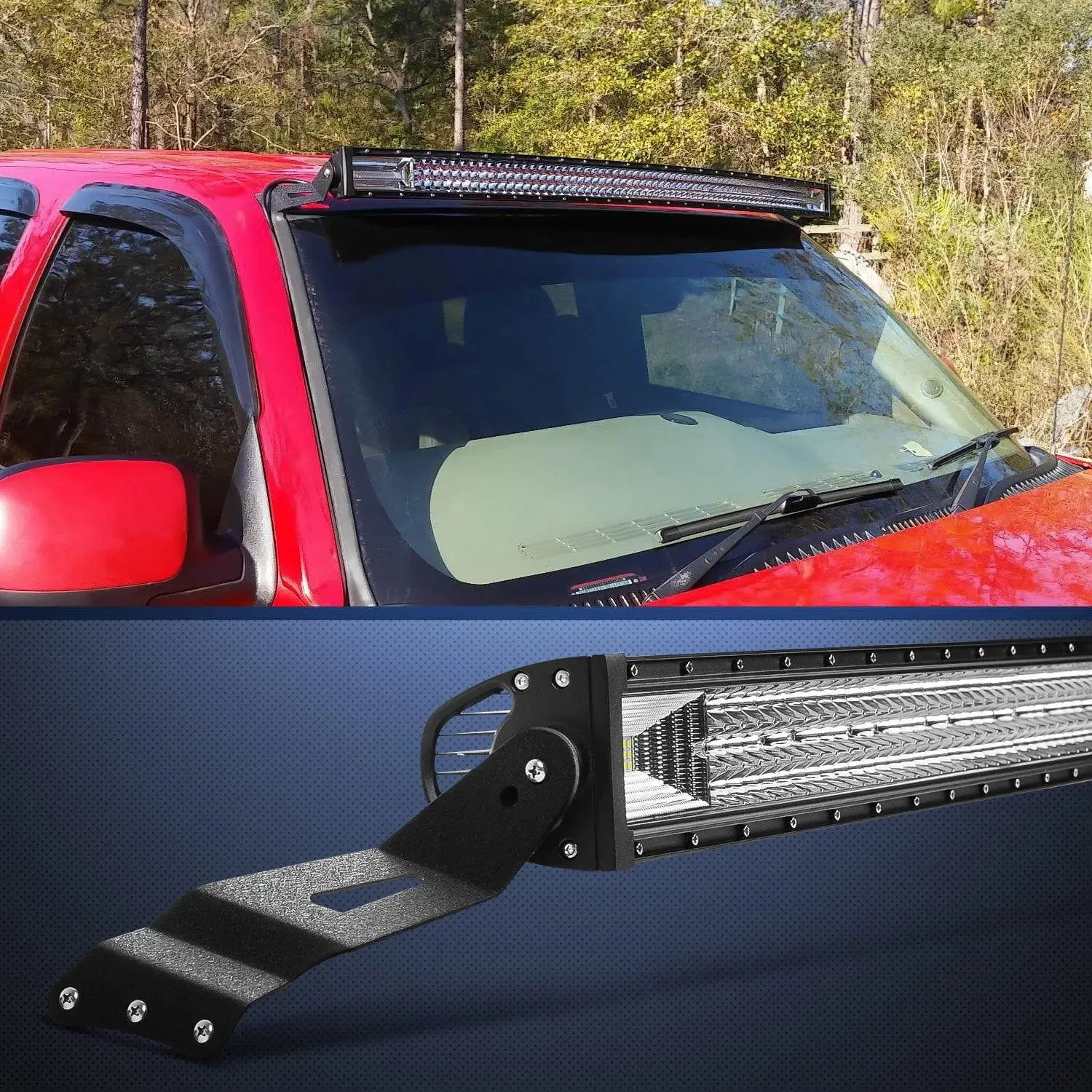 52 Inch Curved Light Bar Mount Bracket at Upper Windshield Roof Cab for 1999-2006 Chevy Silverado Suburban Avalanche Tahoe & GMC Yukon Sierra (Pair)