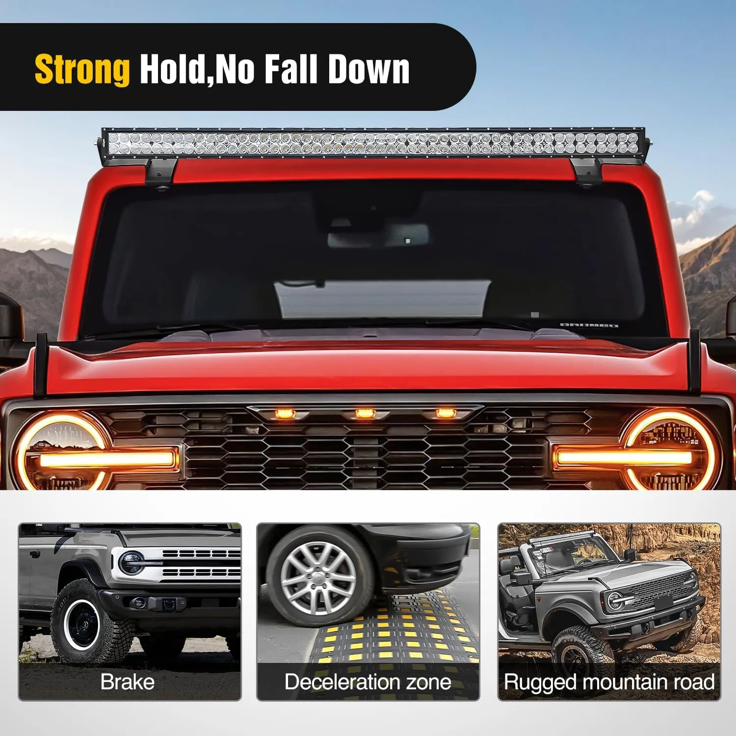 52 Inch Straight LightBar Over-Windshield Mounts For 2021-2023 Ford Bronco 2/4 Door