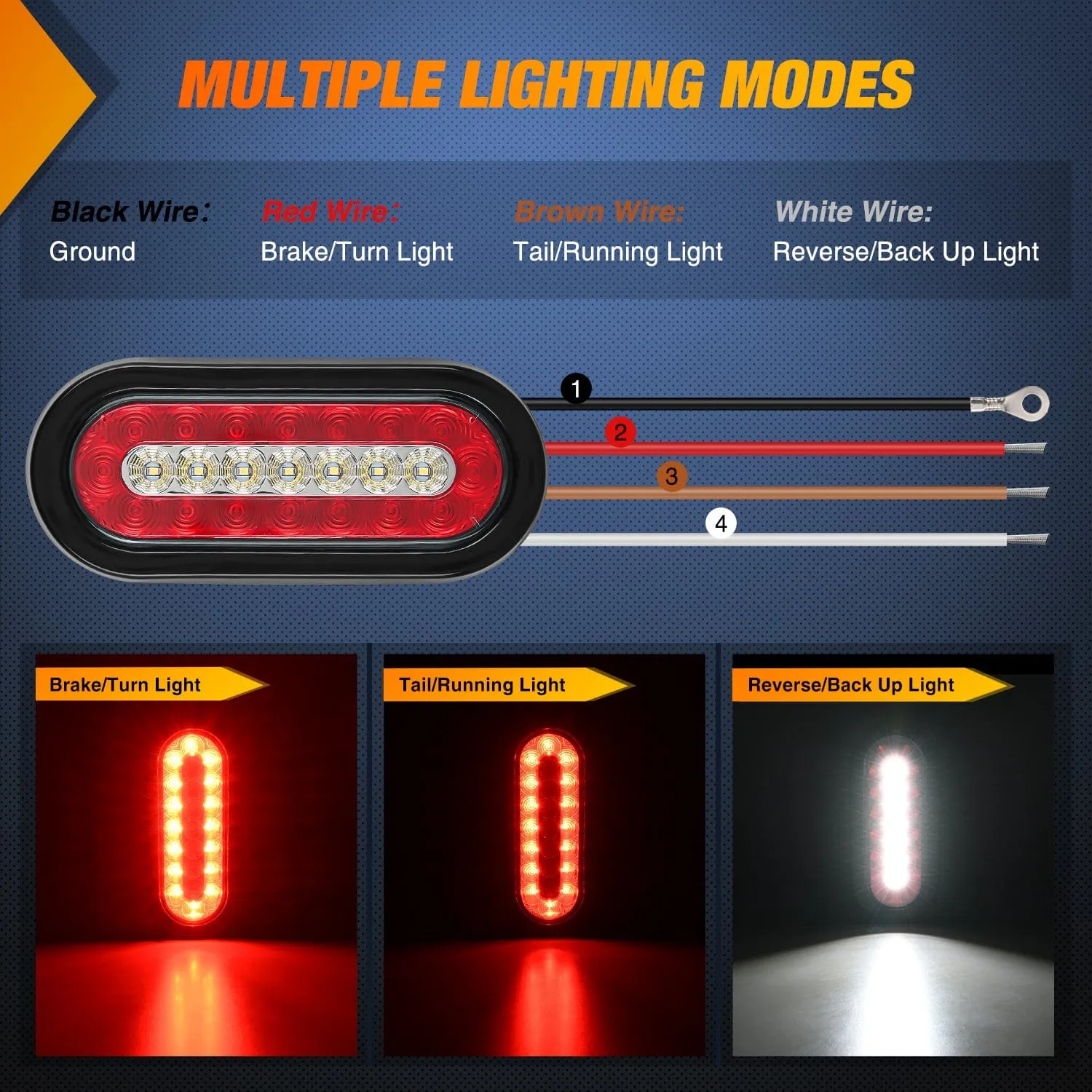 6Inch Red White Oval Tail Light w/ Mounting Bracket (Pair)