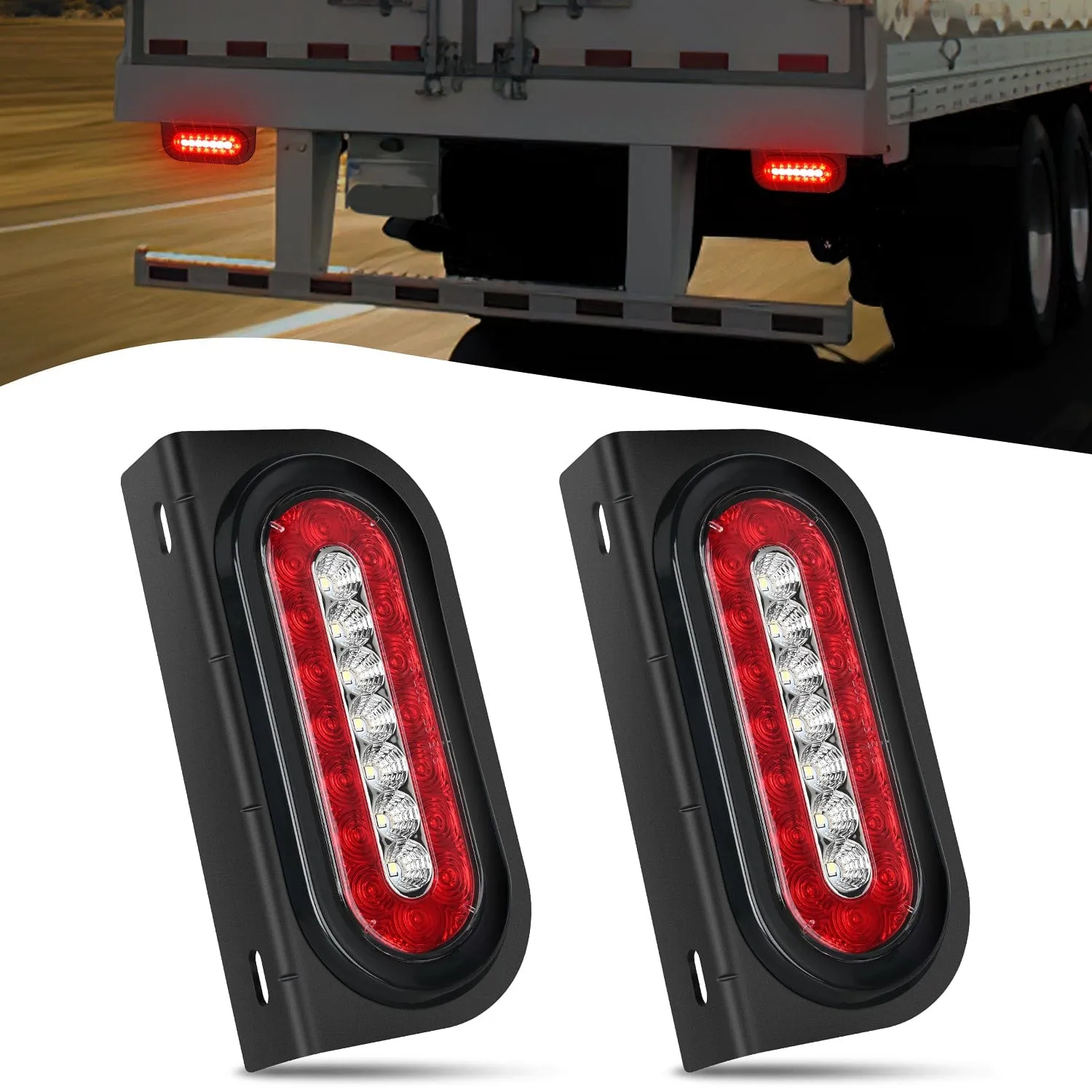 6Inch Red White Oval Tail Light w/ Mounting Bracket (Pair)