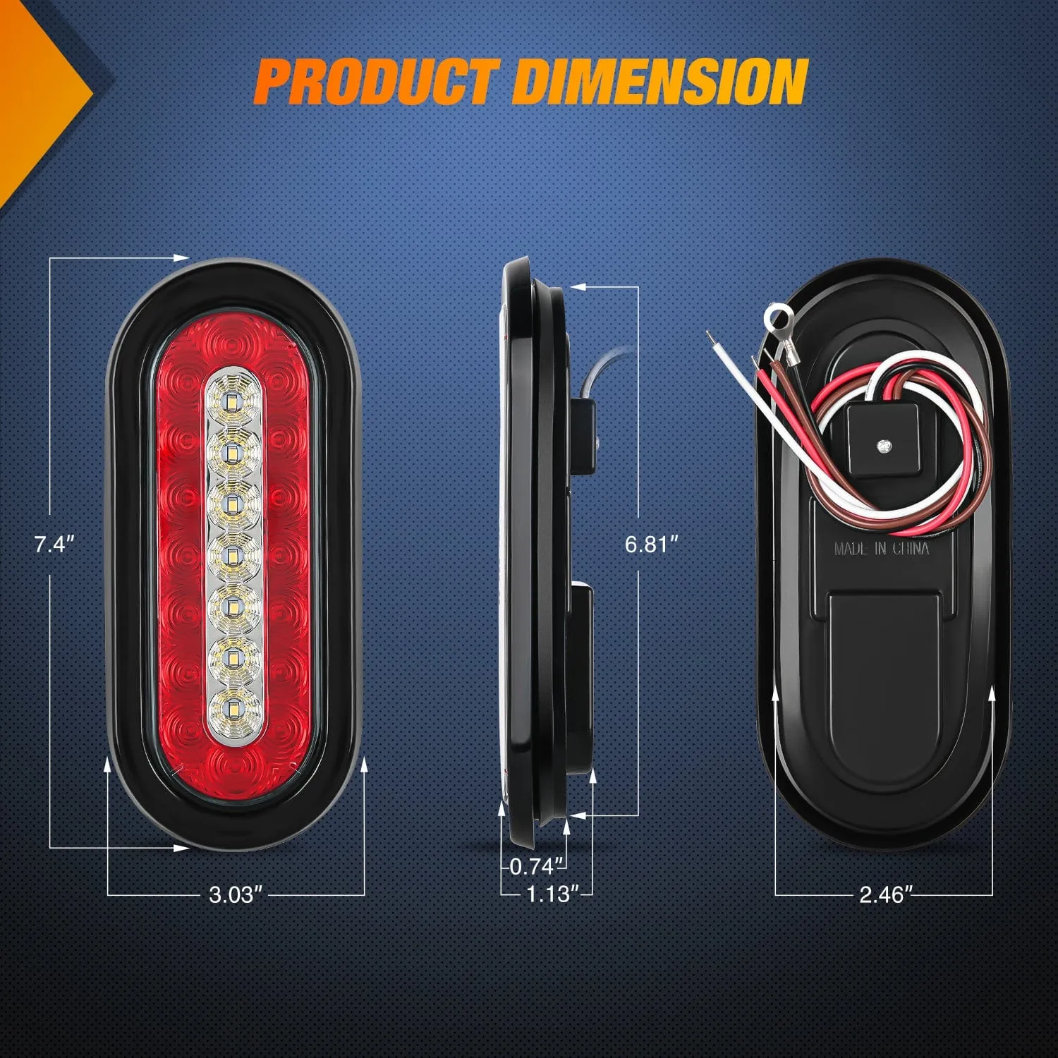 6Inch Red White Oval Tail Light w/ Mounting Bracket (Pair)