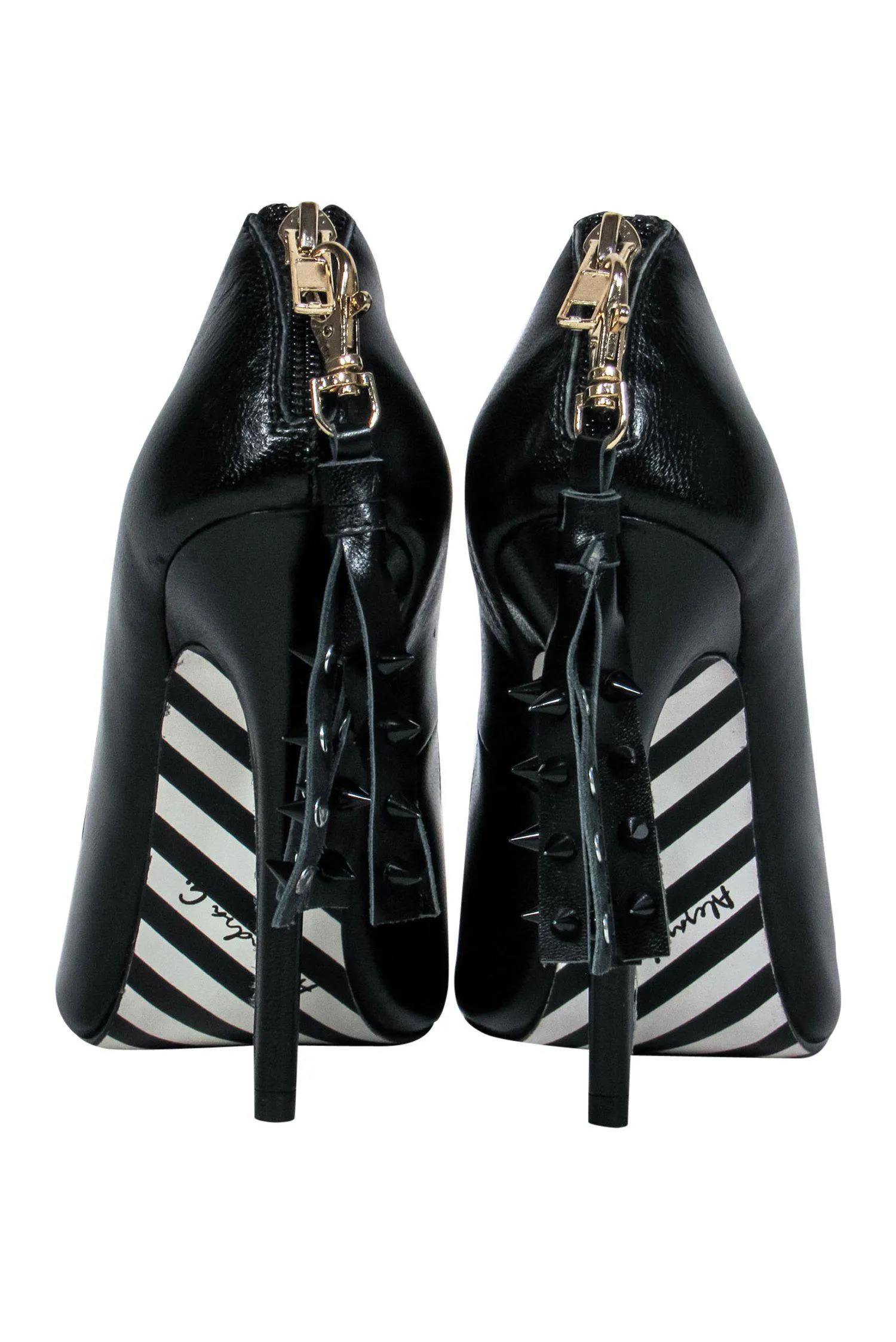 Alejandra G. - Black Leather Pointed Toe "Rita" Stilettos w/ Spiked Tassels Sz 6
