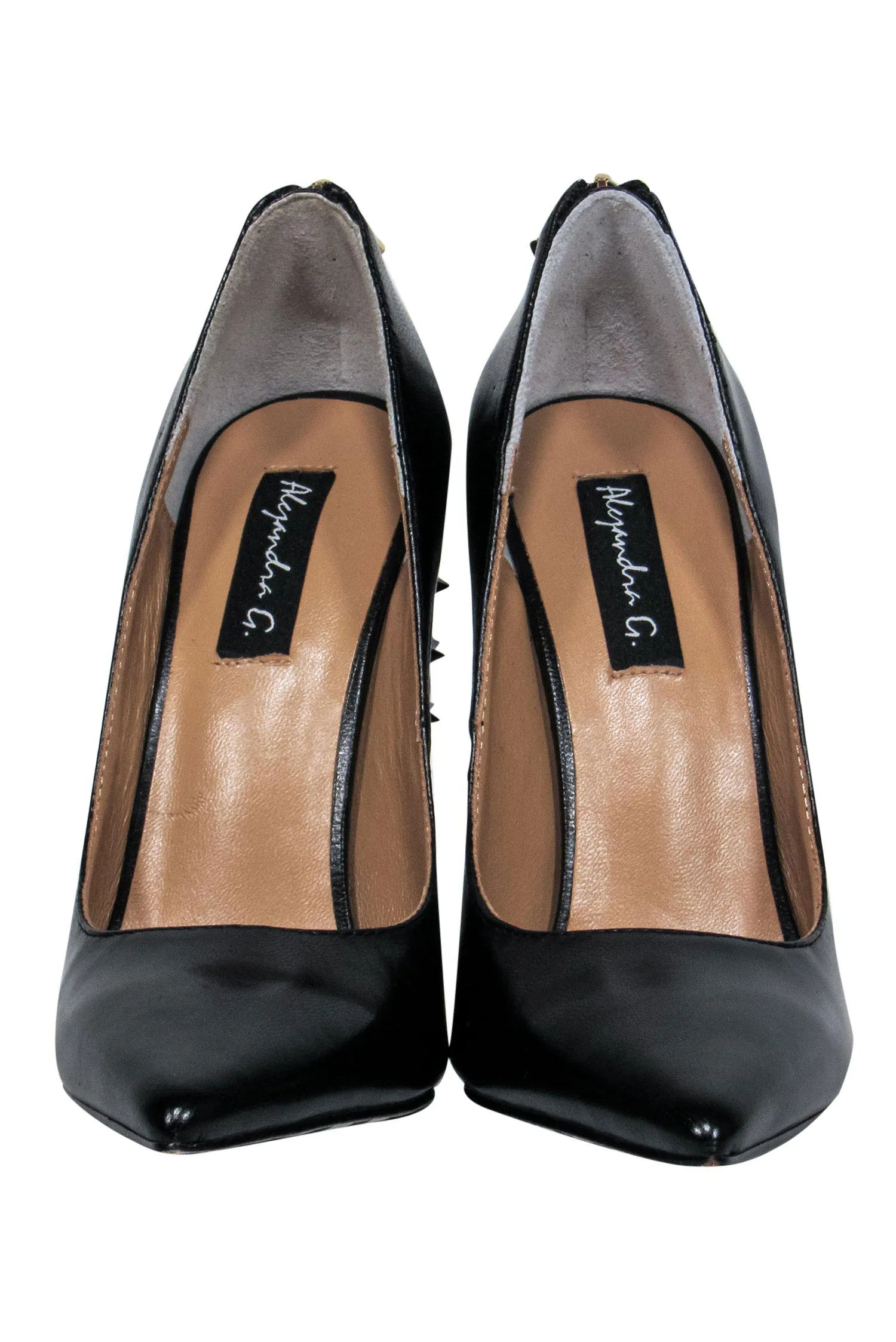 Alejandra G. - Black Leather Pointed Toe "Rita" Stilettos w/ Spiked Tassels Sz 6