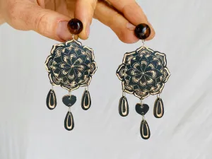 Amber & Carved Gourd Earrings. Sterling Silver. Oaxaca, Mexico. Frida Kahlo
