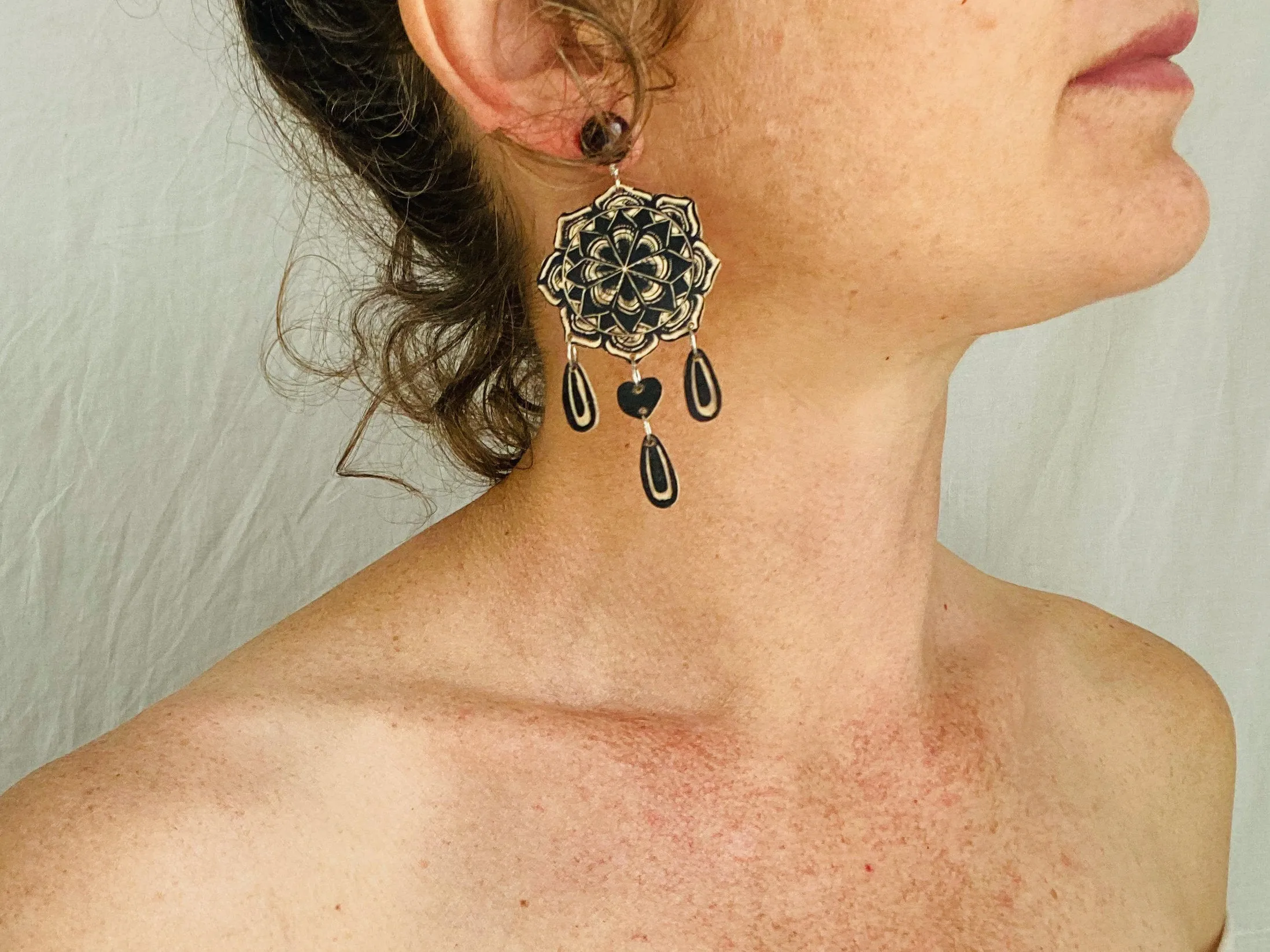 Amber & Carved Gourd Earrings. Sterling Silver. Oaxaca, Mexico. Frida Kahlo