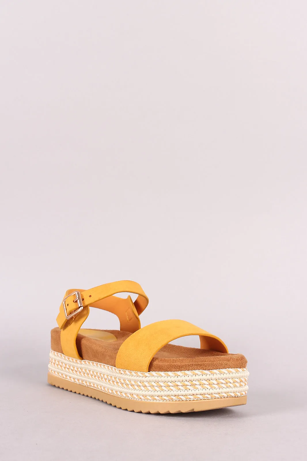 Bamboo Ankle Strap Striped Flatform Sandal