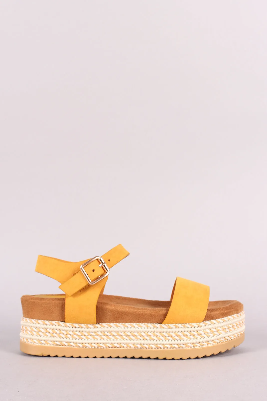 Bamboo Ankle Strap Striped Flatform Sandal