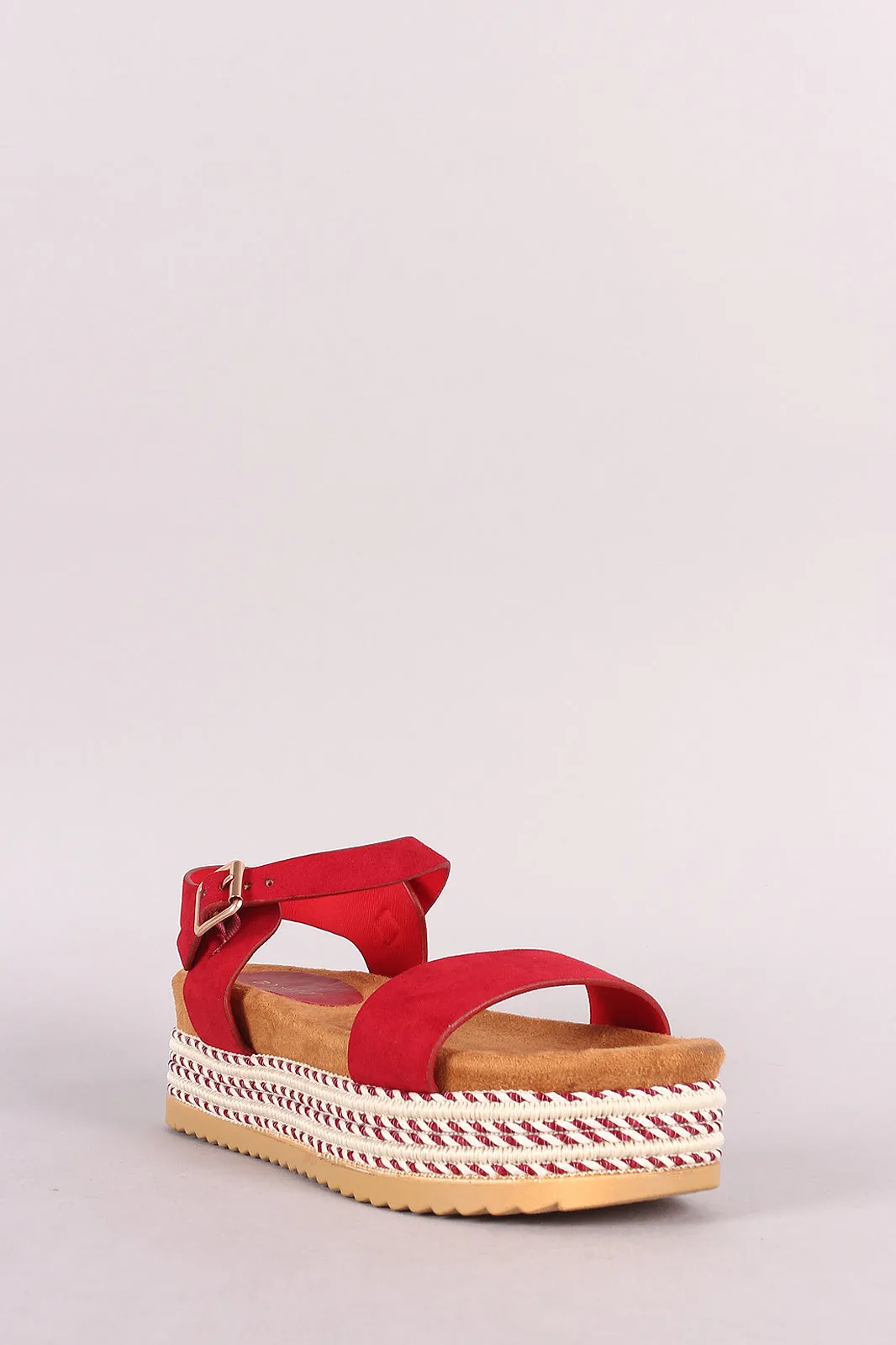Bamboo Ankle Strap Striped Flatform Sandal