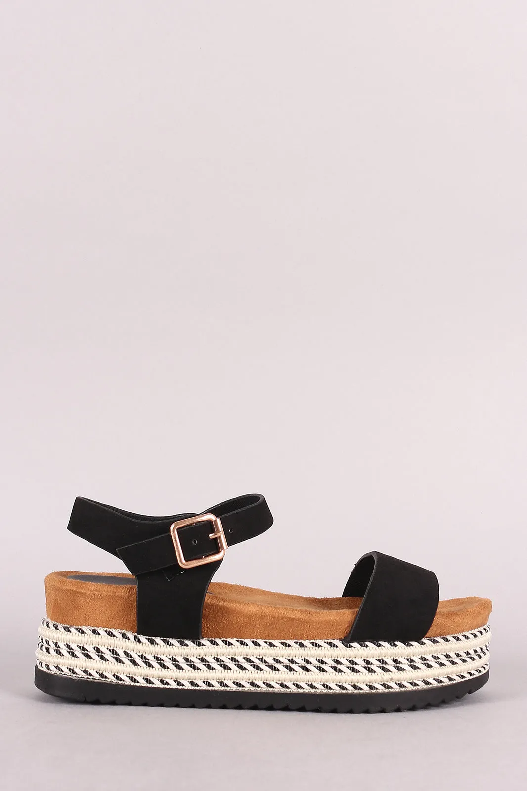 Bamboo Ankle Strap Striped Flatform Sandal