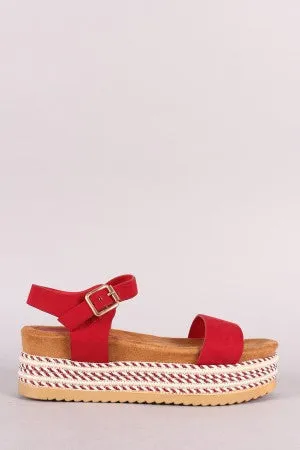 Bamboo Ankle Strap Striped Flatform Sandal