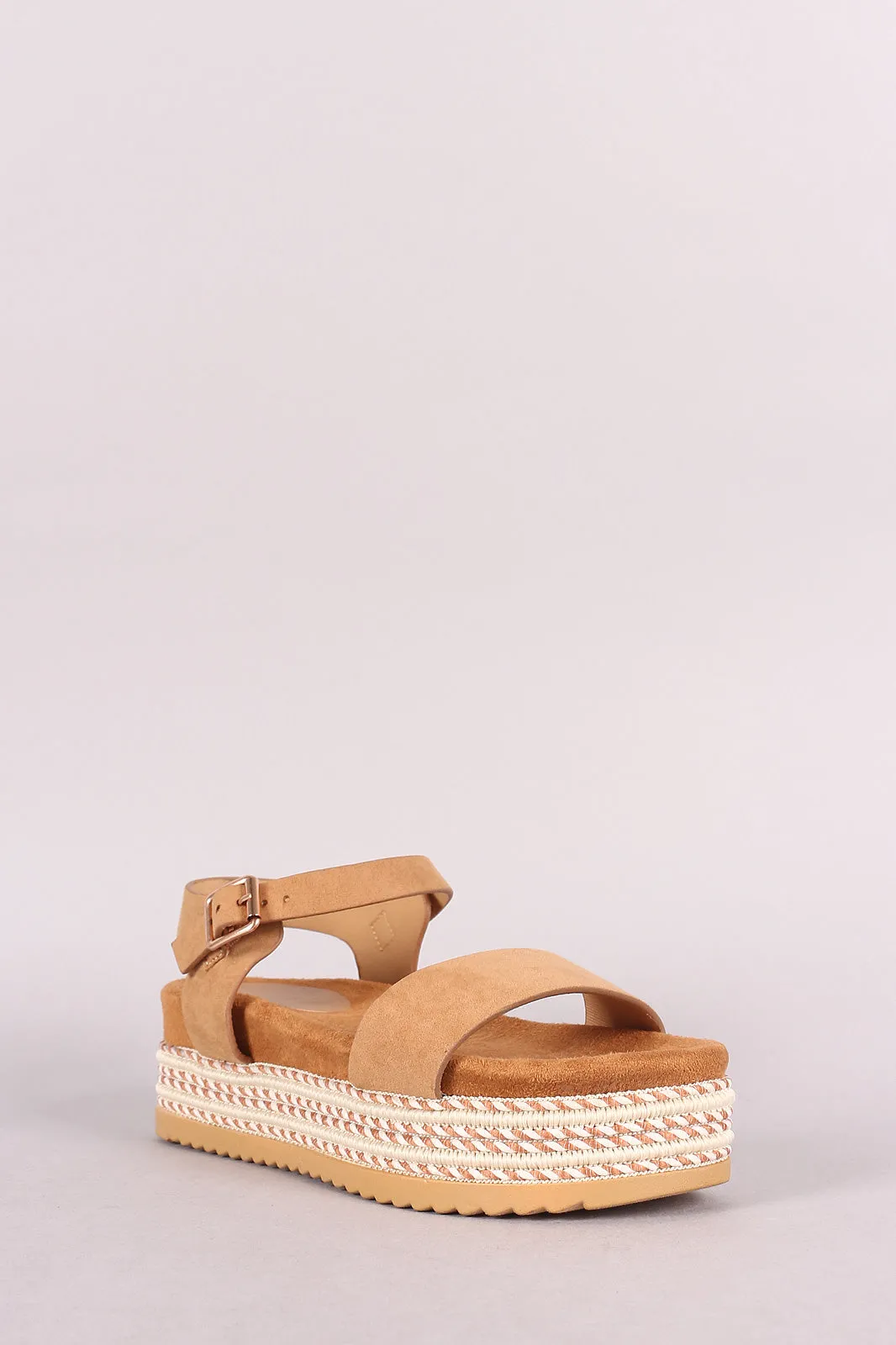 Bamboo Ankle Strap Striped Flatform Sandal