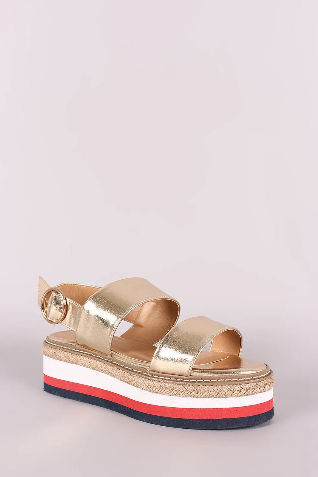 Bamboo Double Band Stripe Flatform Sandal