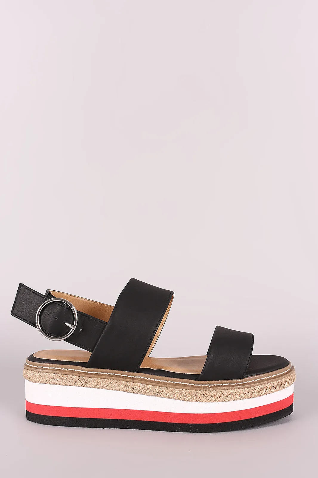 Bamboo Double Band Stripe Flatform Sandal