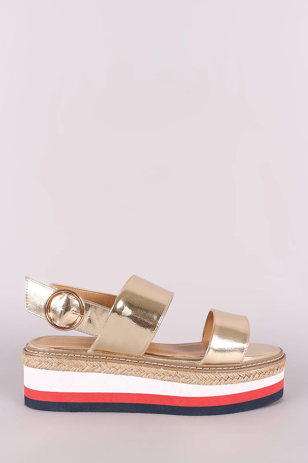 Bamboo Double Band Stripe Flatform Sandal