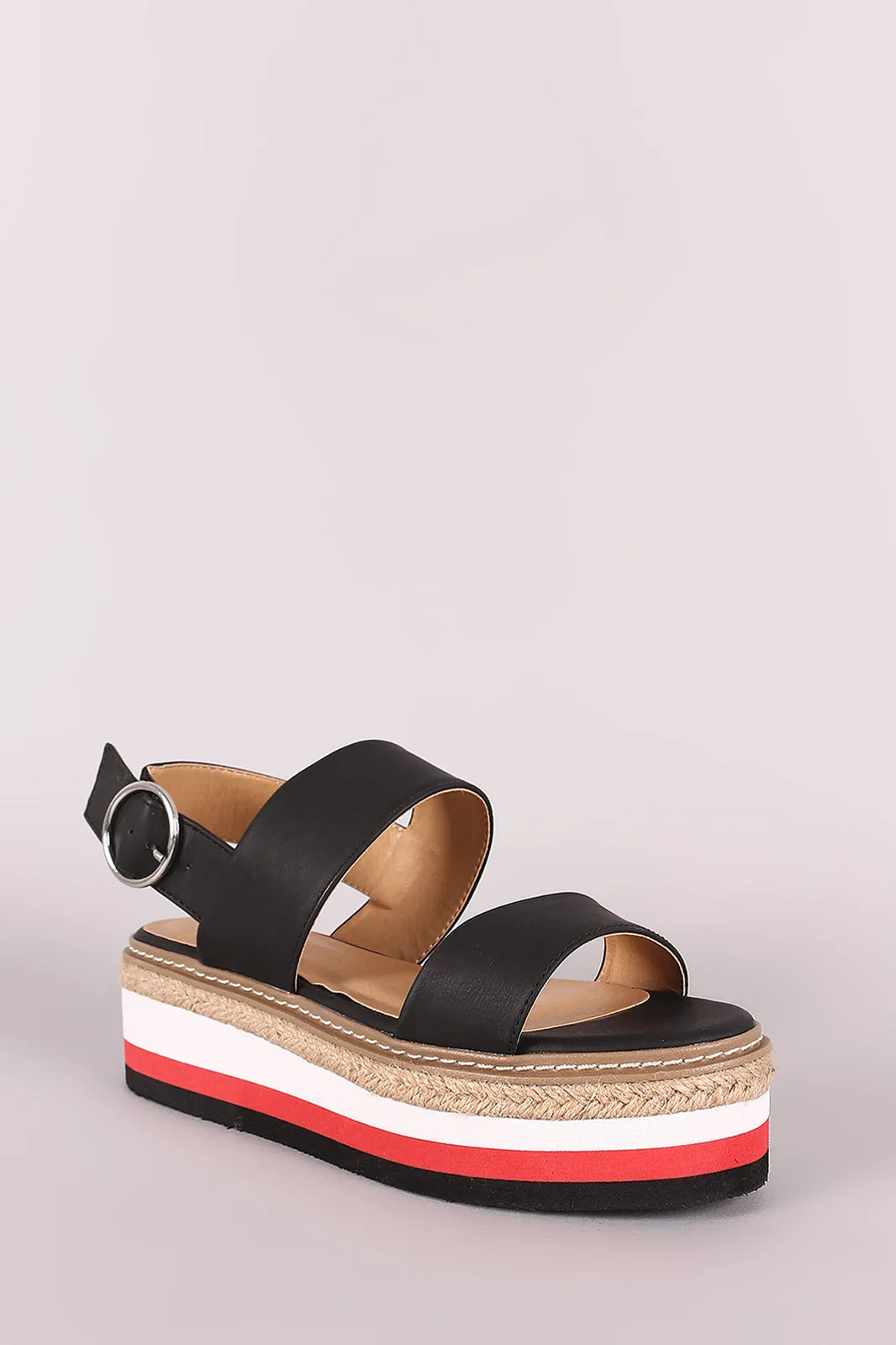 Bamboo Double Band Stripe Flatform Sandal