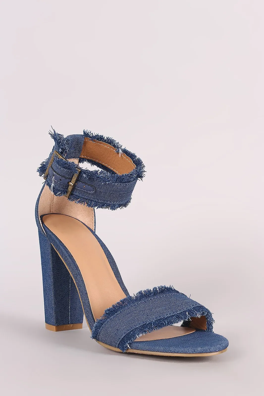 Bamboo Frayed Denim Chunky Heel