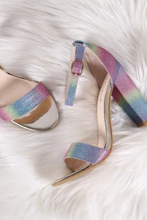 Bamboo Multicolor Pastel Glitter Ankle Strap Chunky Heel