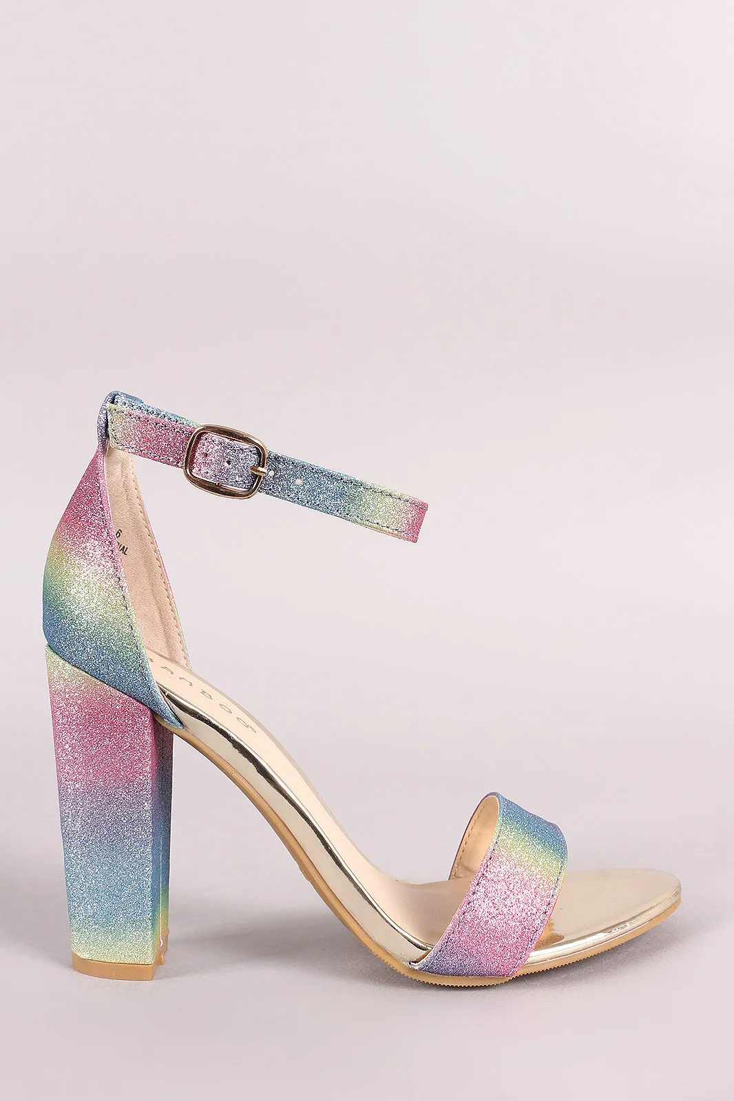 Bamboo Multicolor Pastel Glitter Ankle Strap Chunky Heel