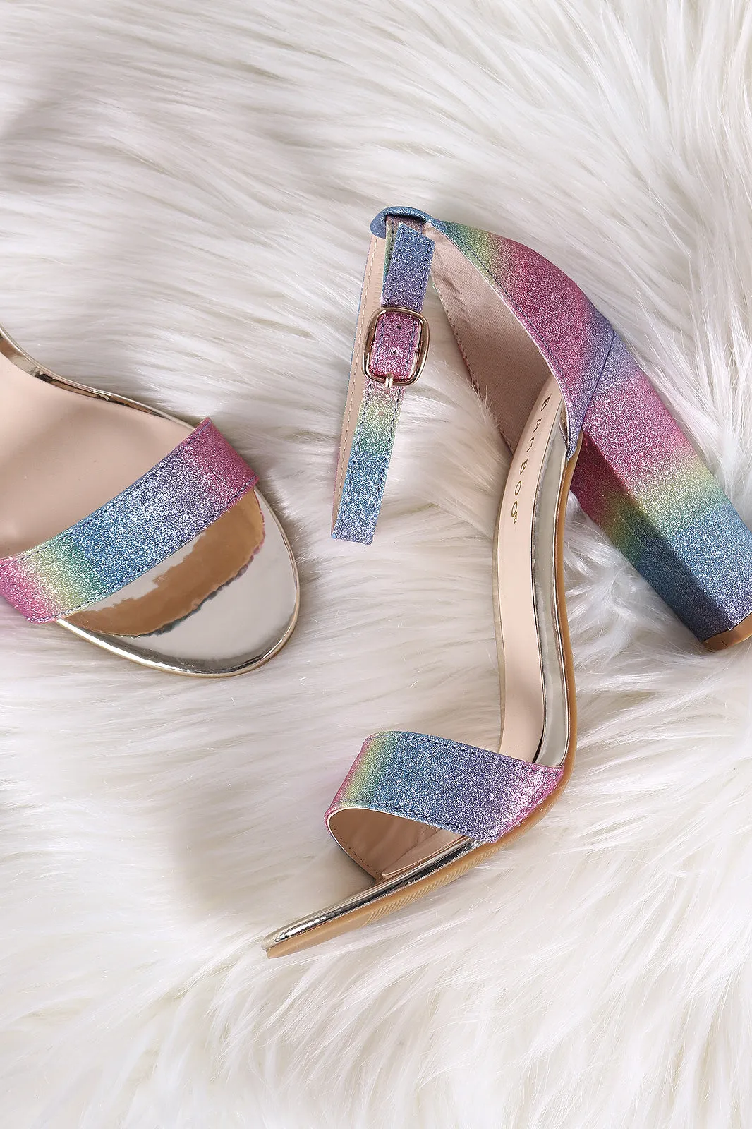 Bamboo Multicolor Pastel Glitter Ankle Strap Chunky Heel