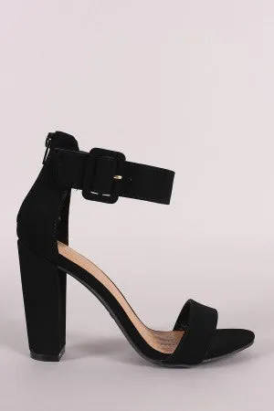 Bamboo Nubuck Buckled Ankle Strap Chunky Heel