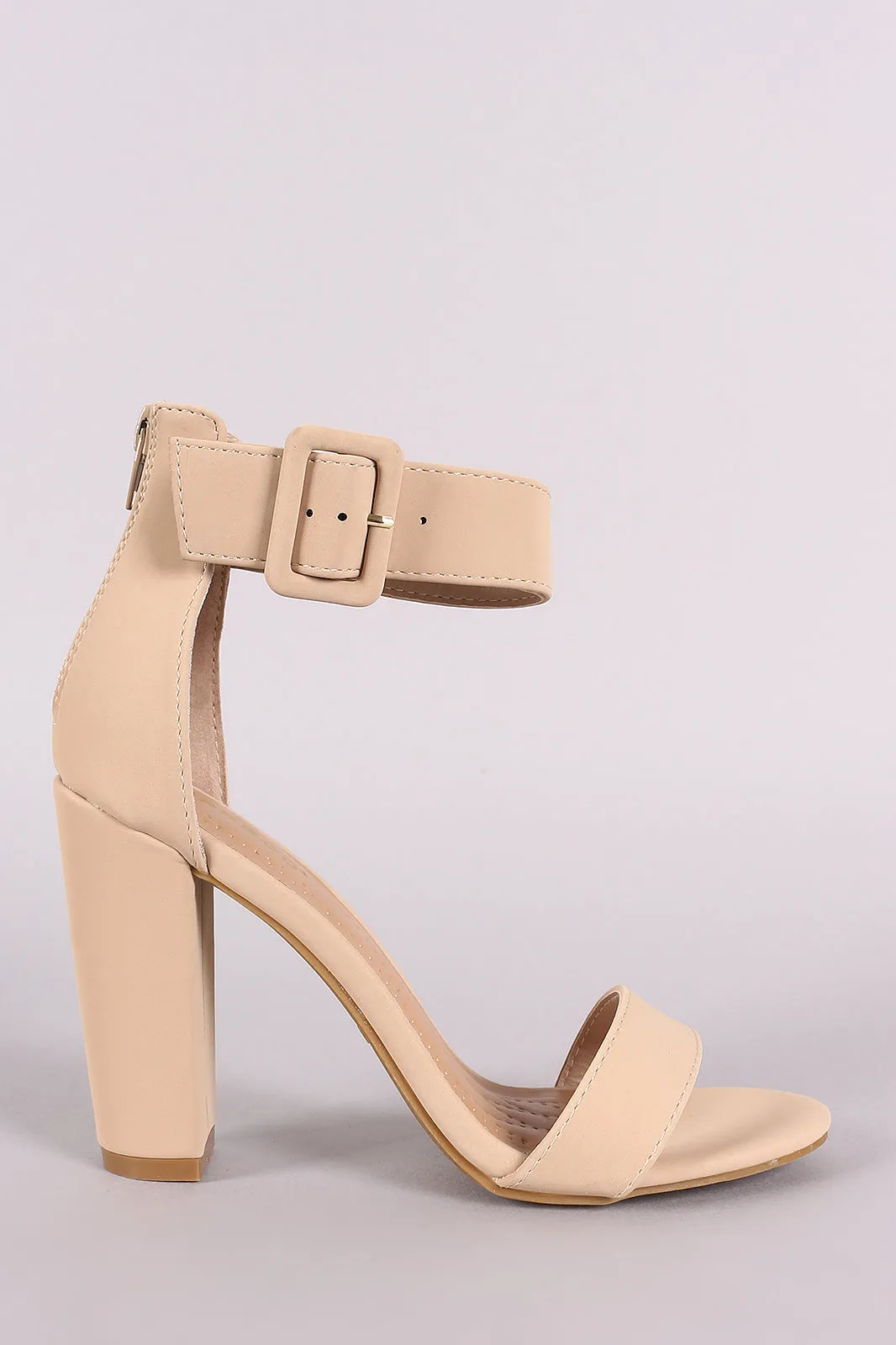 Bamboo Nubuck Buckled Ankle Strap Chunky Heel