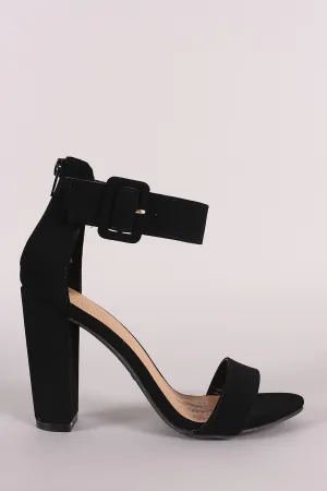 Bamboo Nubuck Buckled Ankle Strap Chunky Heel