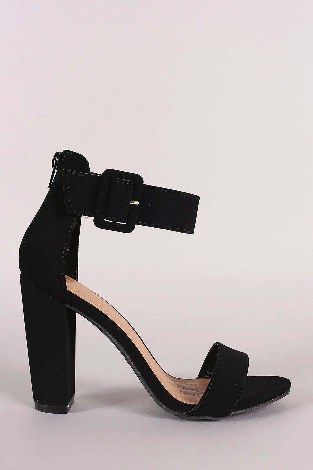 Bamboo Nubuck Buckled Ankle Strap Chunky Heel