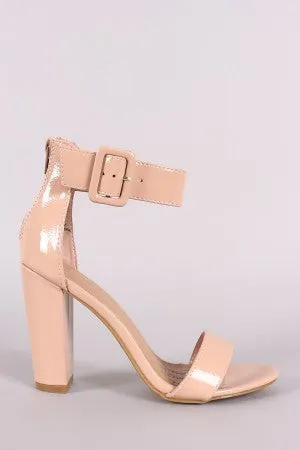 Bamboo Patent Buckled Ankle Strap Chunky Heel