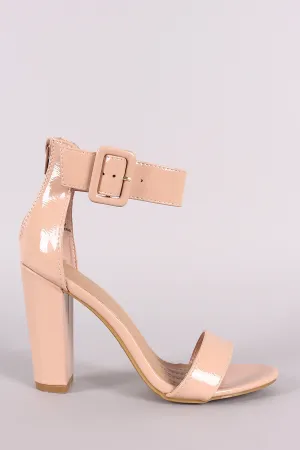 Bamboo Patent Buckled Ankle Strap Chunky Heel