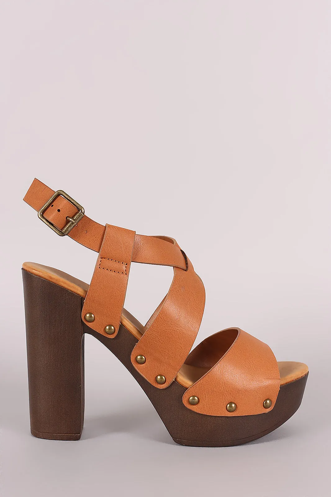 Bamboo Peep Toe Crisscross Wooden Chunky Platform Heel