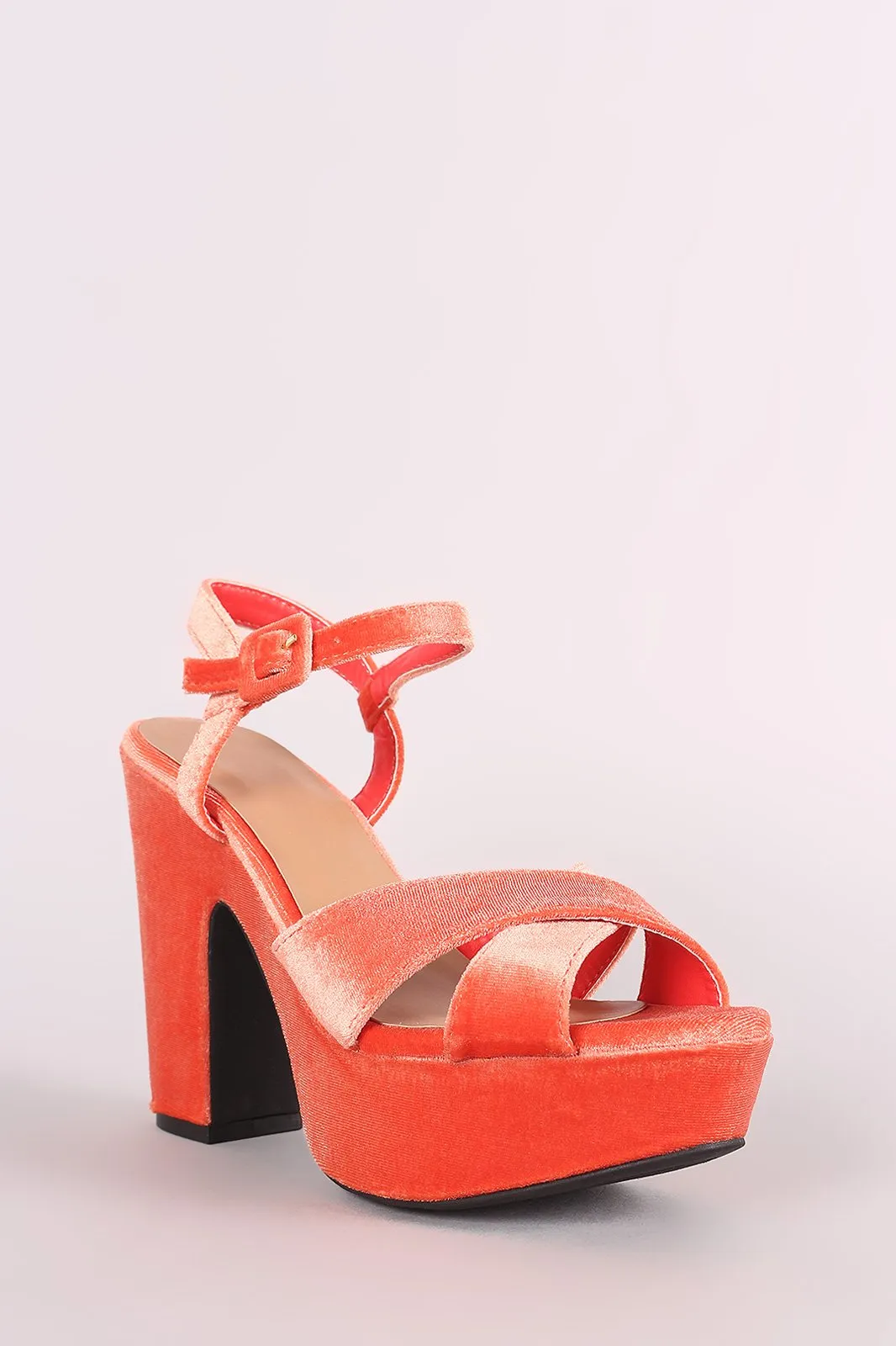 Bamboo Velvet Crisscross Chunky Platform Heel
