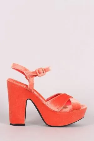 Bamboo Velvet Crisscross Chunky Platform Heel
