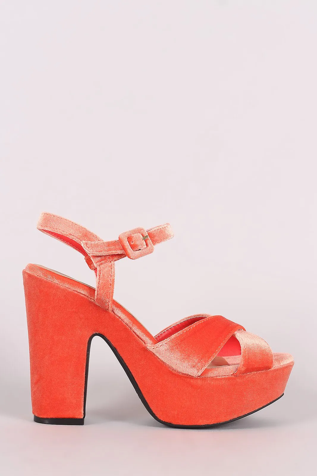 Bamboo Velvet Crisscross Chunky Platform Heel