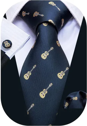 Barry.Wang Fun Animal Ties for Men Designer Handkerchief Cufflink WOVEN Casual Necktie Set Festival