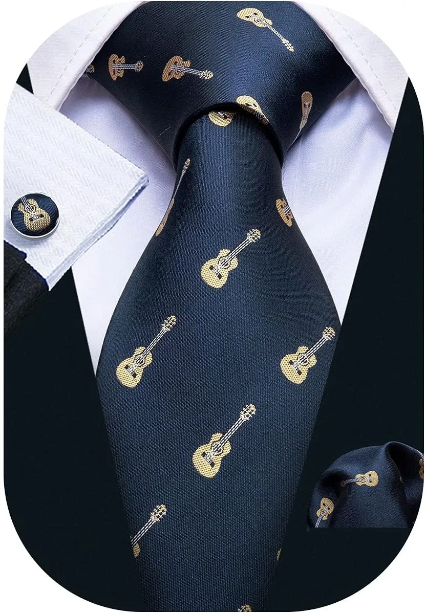 Barry.Wang Fun Animal Ties for Men Designer Handkerchief Cufflink WOVEN Casual Necktie Set Festival