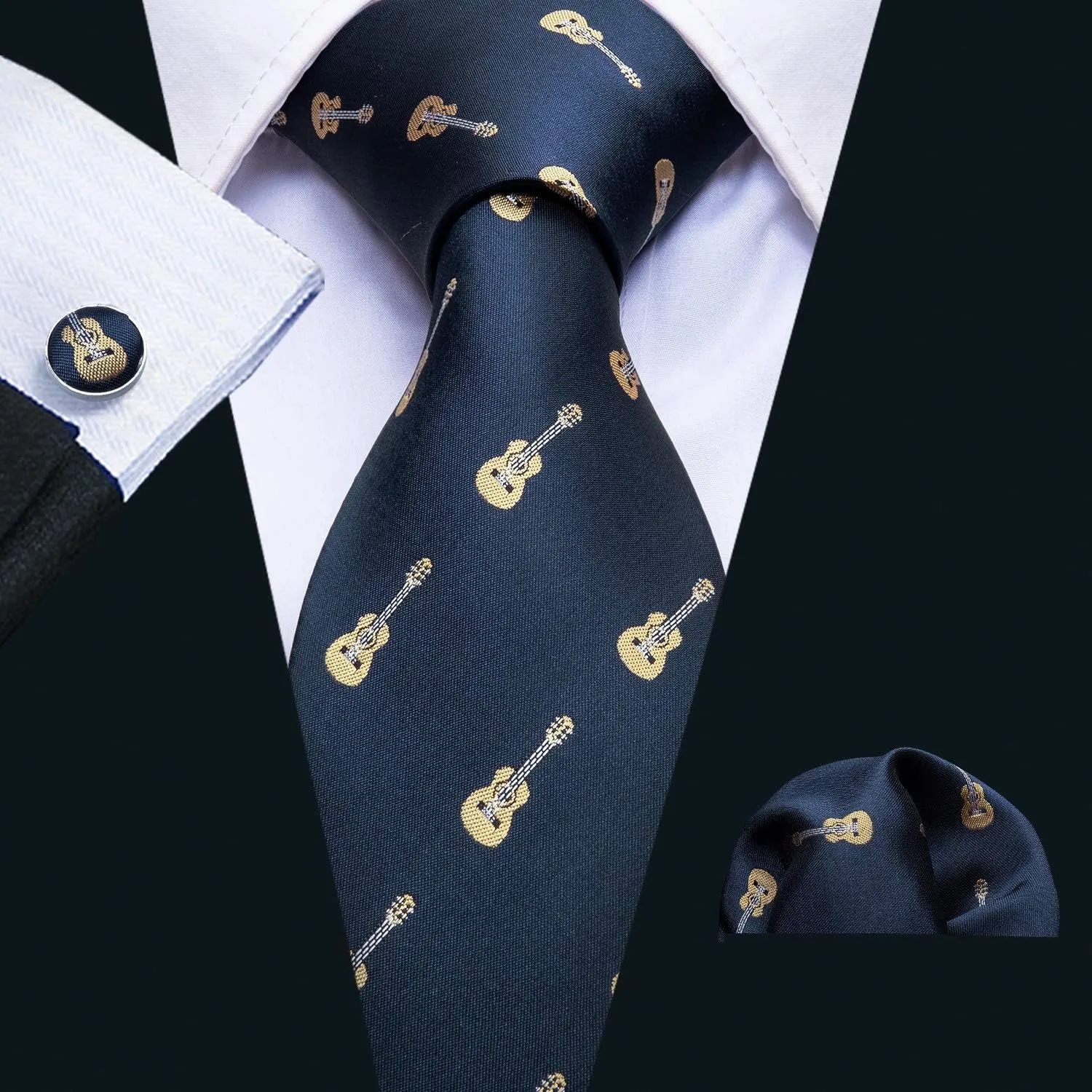 Barry.Wang Fun Animal Ties for Men Designer Handkerchief Cufflink WOVEN Casual Necktie Set Festival
