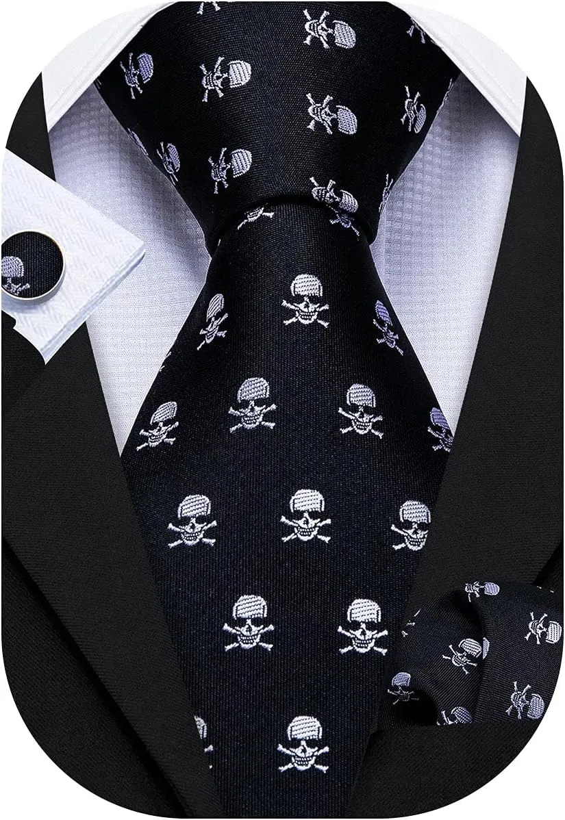 Barry.Wang Fun Animal Ties for Men Designer Handkerchief Cufflink WOVEN Casual Necktie Set Festival