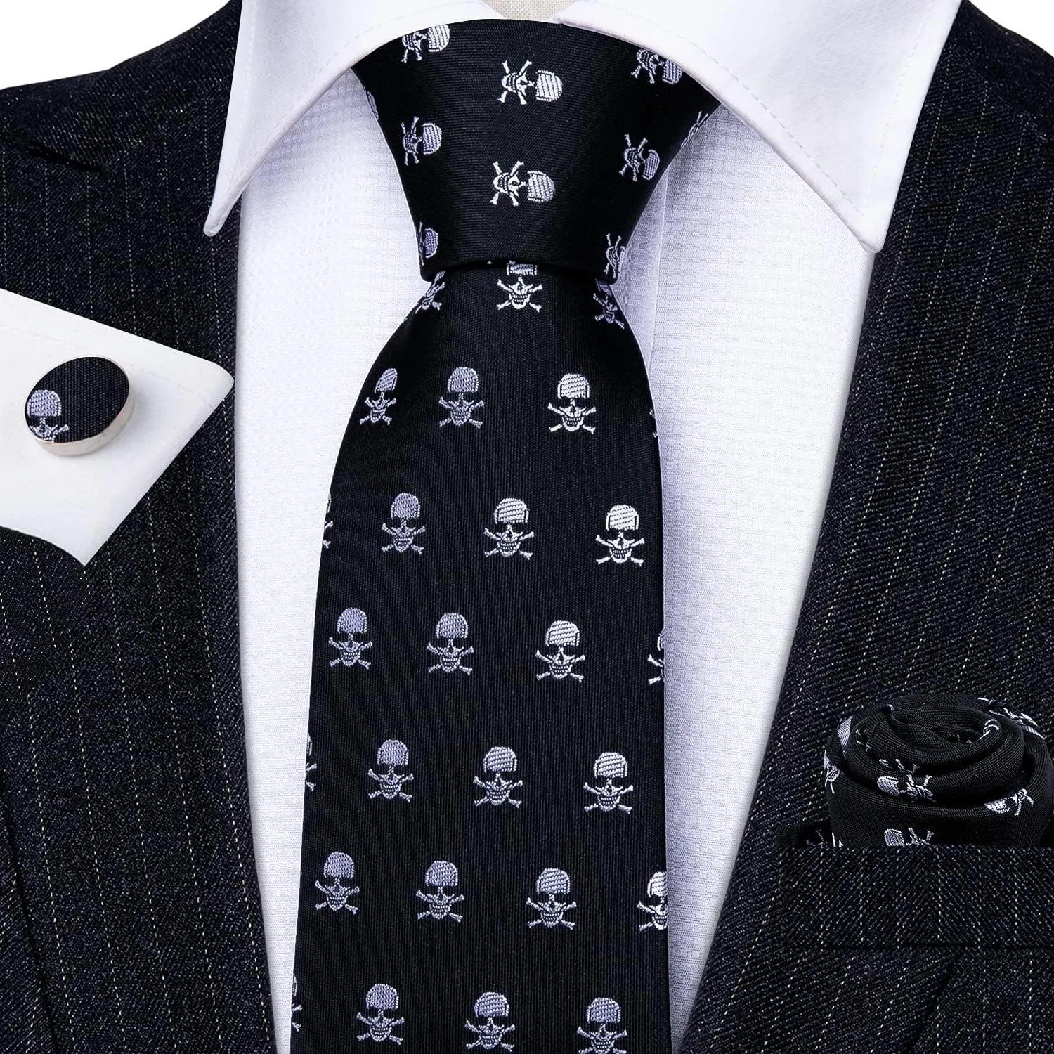 Barry.Wang Fun Animal Ties for Men Designer Handkerchief Cufflink WOVEN Casual Necktie Set Festival