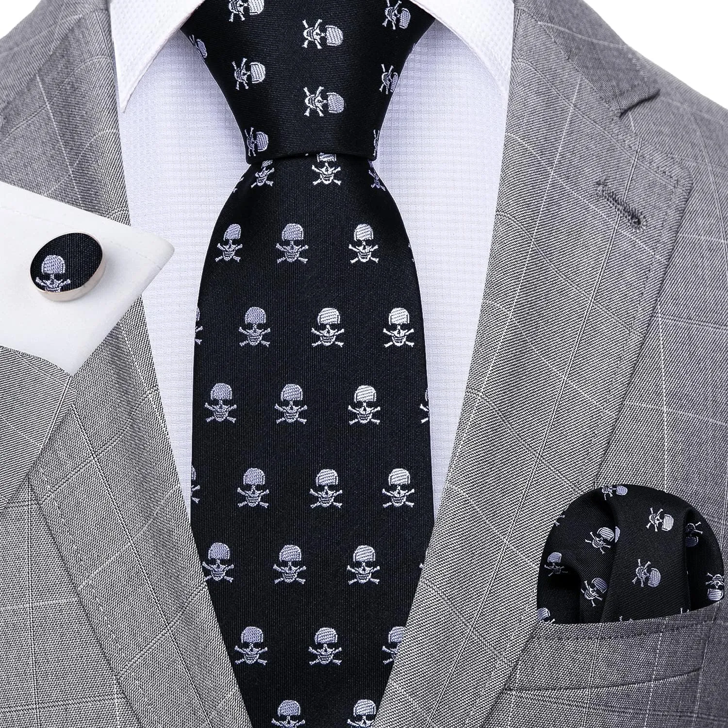 Barry.Wang Fun Animal Ties for Men Designer Handkerchief Cufflink WOVEN Casual Necktie Set Festival