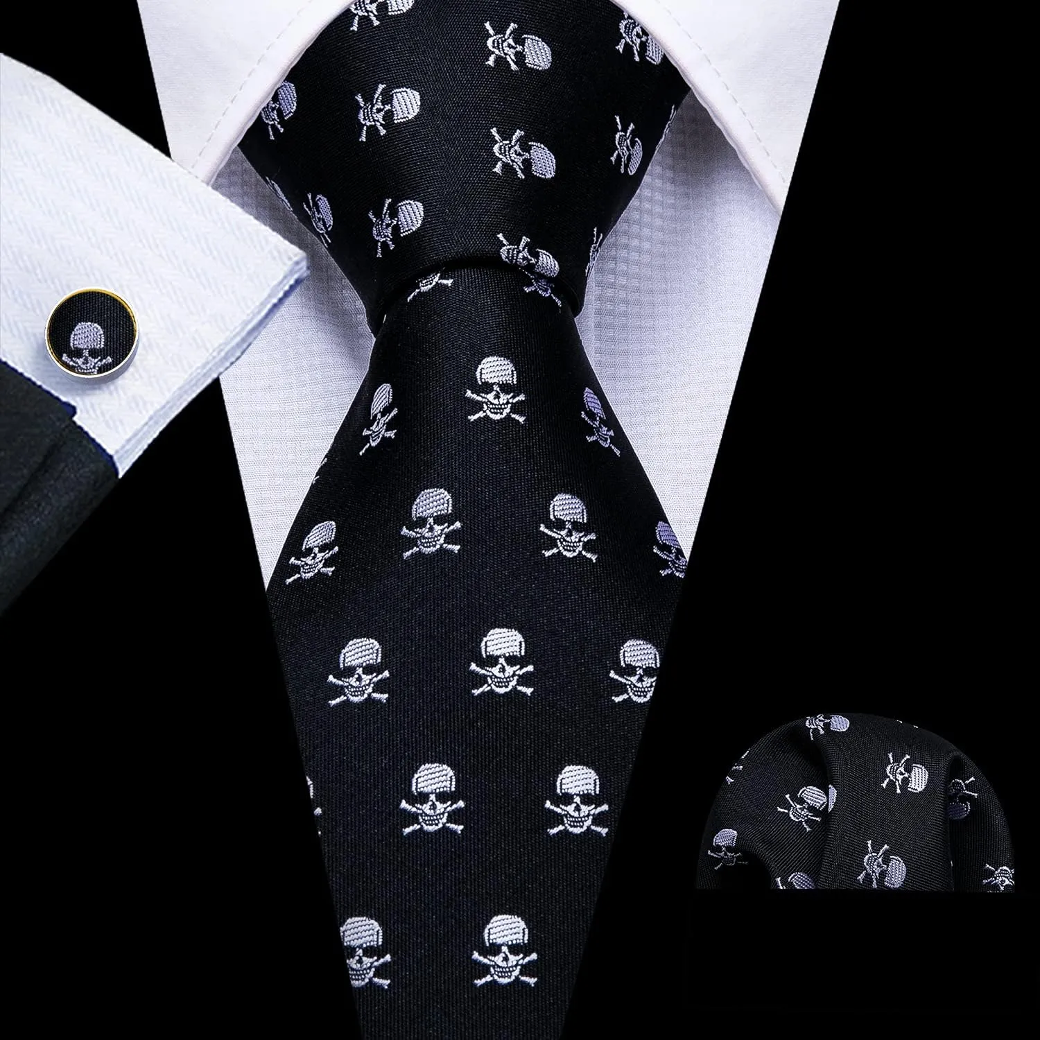 Barry.Wang Fun Animal Ties for Men Designer Handkerchief Cufflink WOVEN Casual Necktie Set Festival