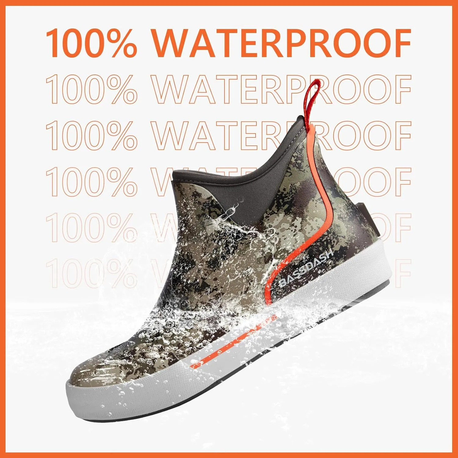 BASSDASH Men??s 4.5" Waterproof Fishing Deck Boots Anti-Slip Rubber Ankle Boots Rain Shoes for Boating Gardening Working