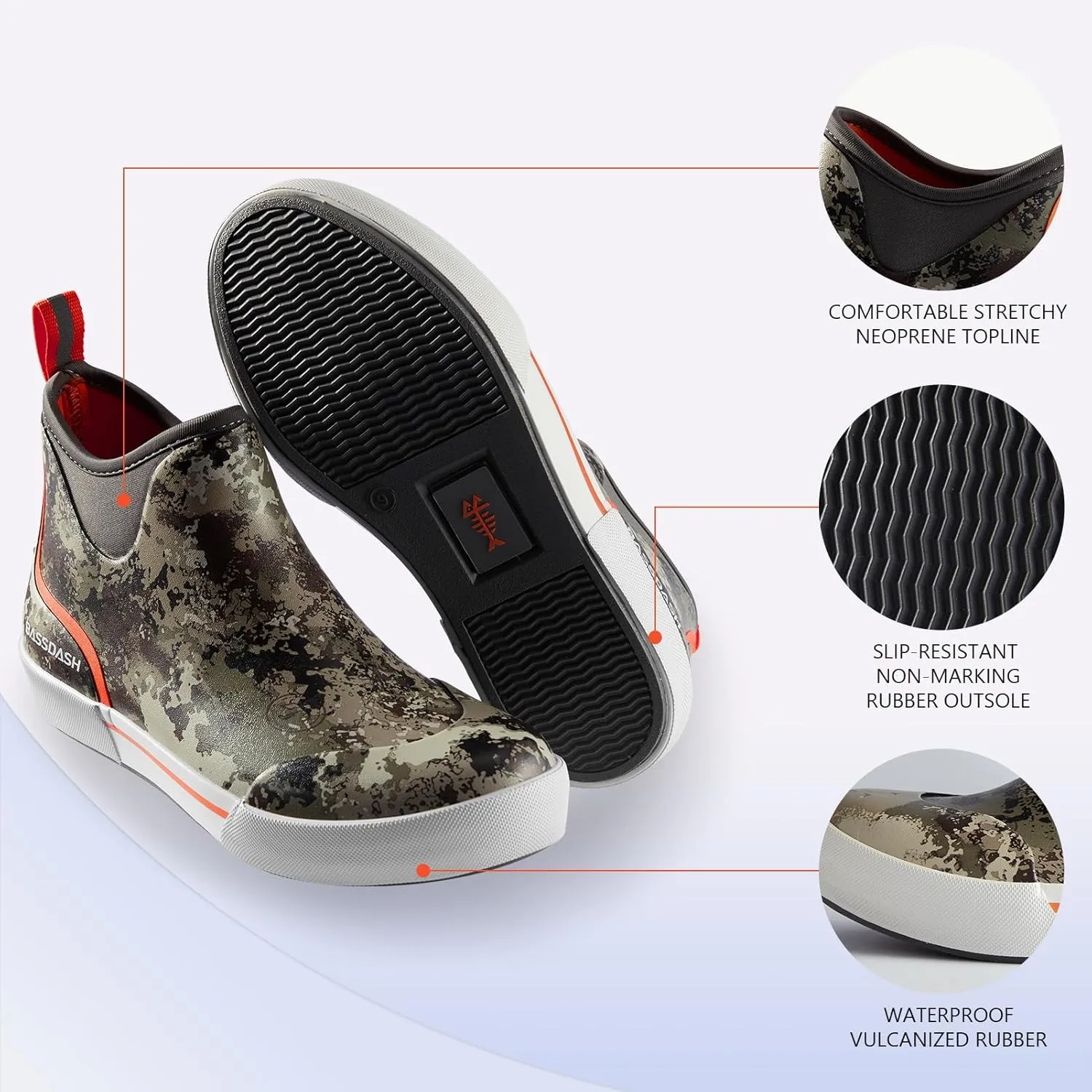 BASSDASH Men??s 4.5" Waterproof Fishing Deck Boots Anti-Slip Rubber Ankle Boots Rain Shoes for Boating Gardening Working