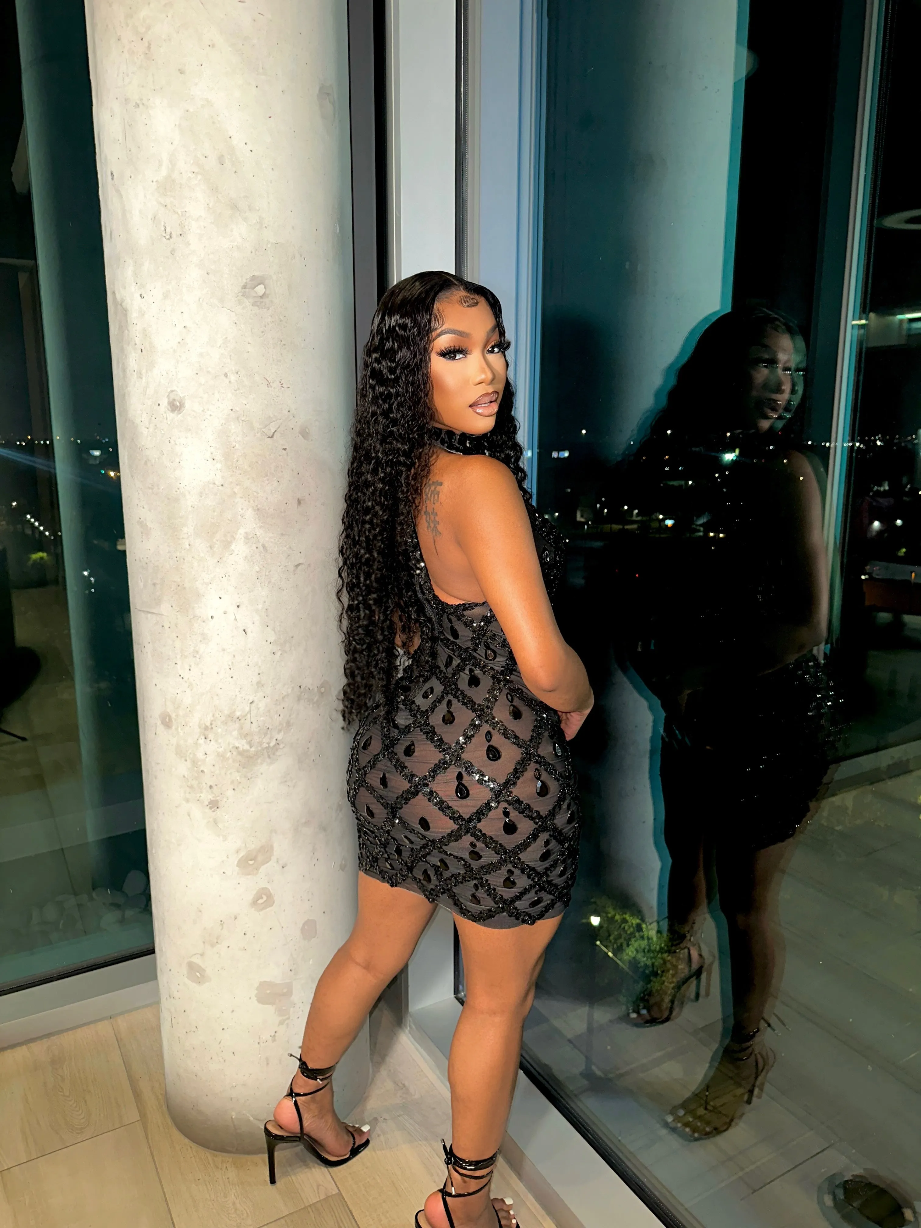 Black Diamond Mini Dress With Gloves Pre-Order