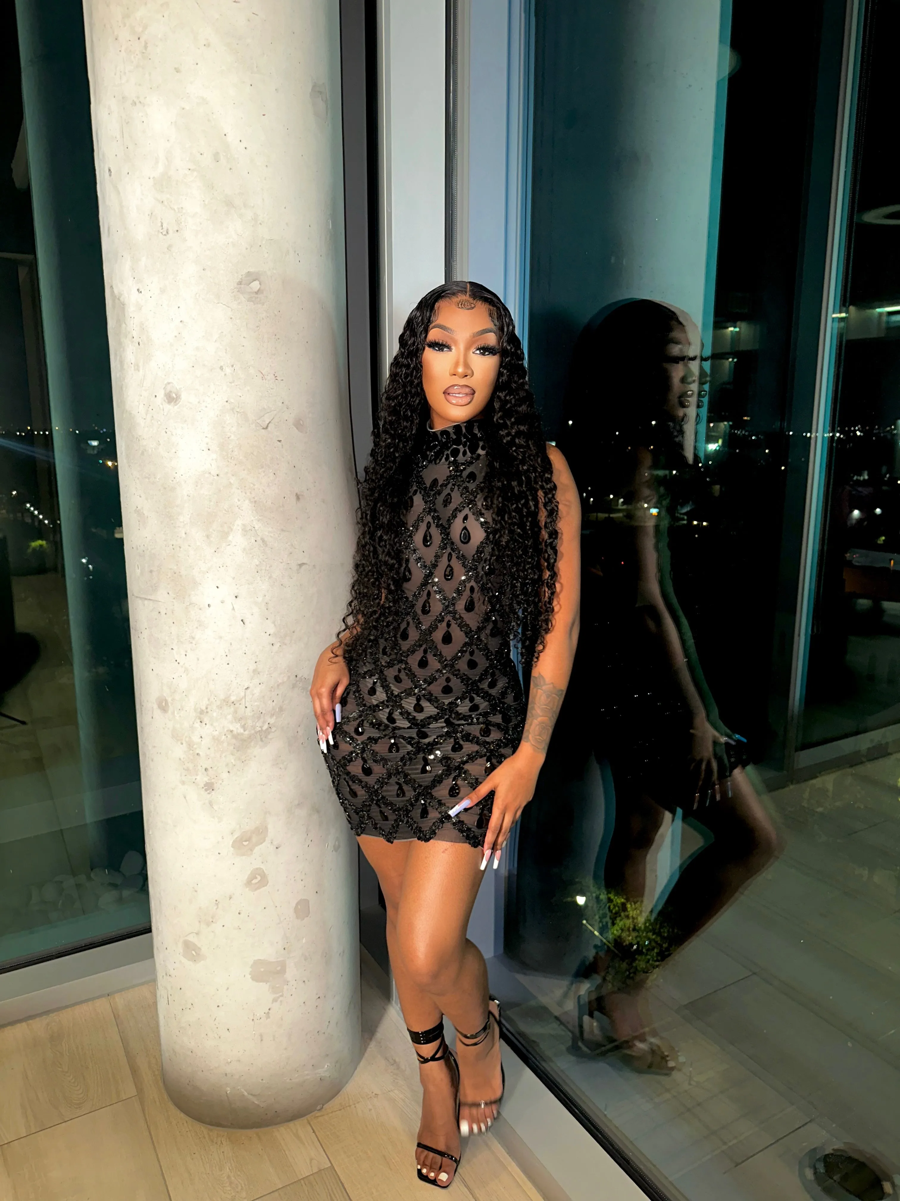 Black Diamond Mini Dress With Gloves Pre-Order