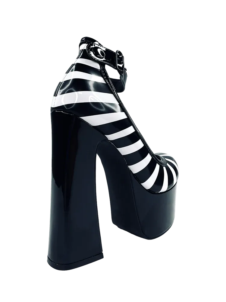 Black/White Striped Fright 6" Heel Platform Shoe