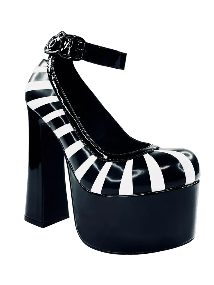 Black/White Striped Fright 6" Heel Platform Shoe