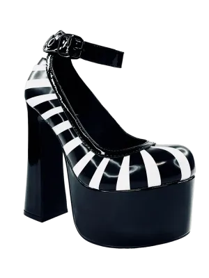Black/White Striped Fright 6" Heel Platform Shoe